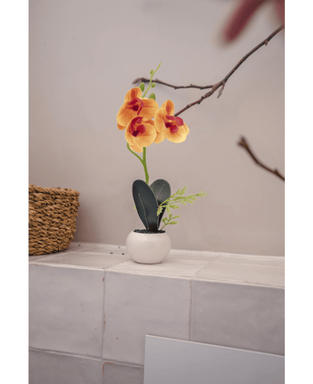 Künstliche Orchidee 28 cm gelb/rot im Topf