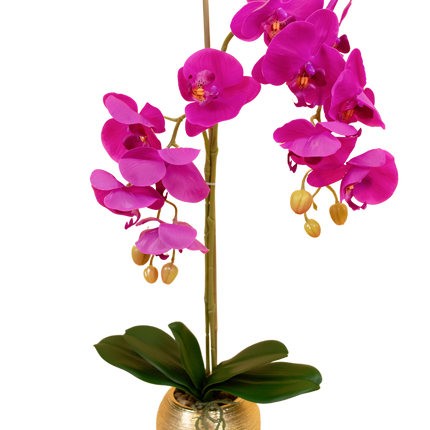 Künstliche Orchidee 56cm rosa im goldenen Topf
