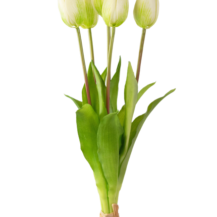 Künstlicher Tulpenstrauß Real Touch Grün/Weiß 40cm